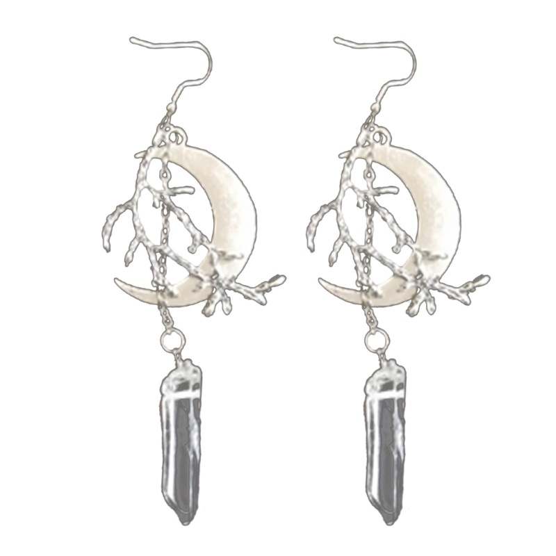 Bông Tai Hình Trăng Khuyết Đính Pha Lê Phong Cách Gothic