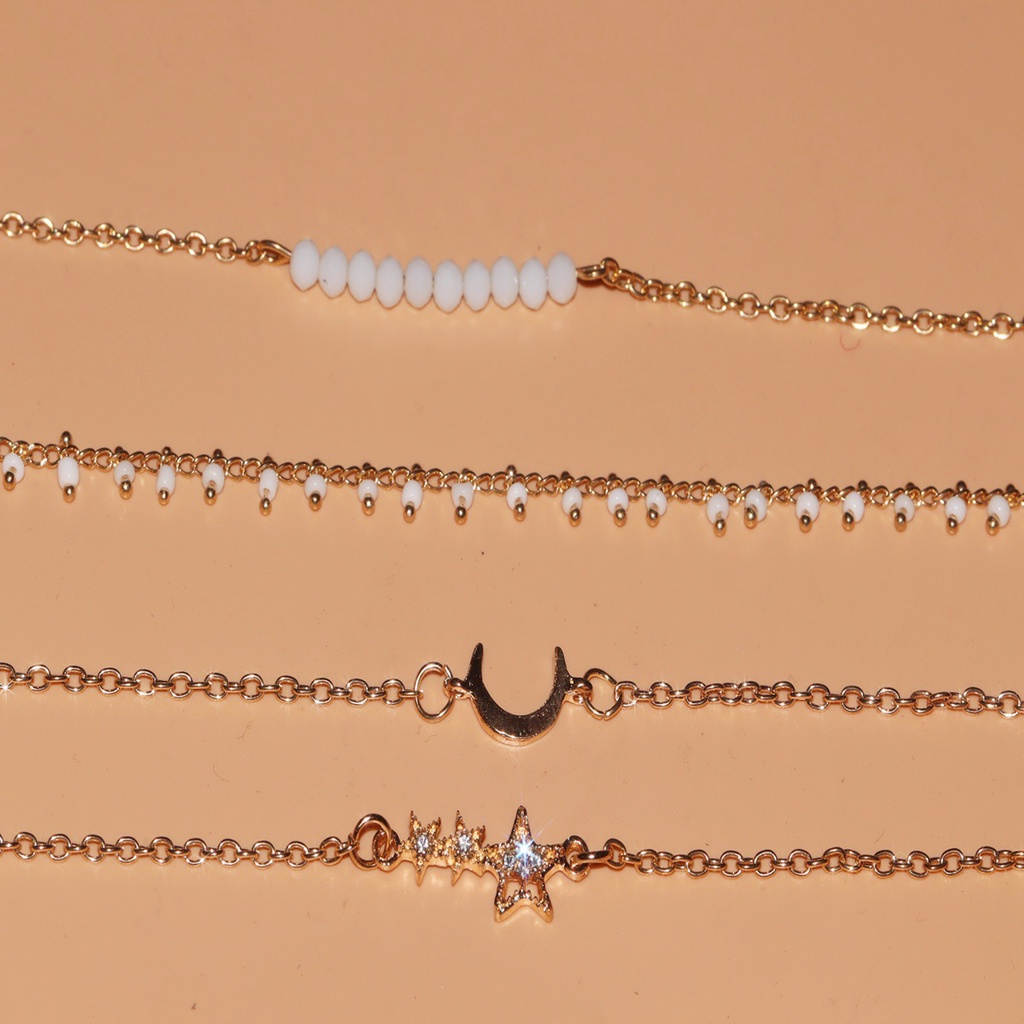 Set 4 Vòng Tay Mạ Vàng Đính Đá Thời Trang Cho Nữ