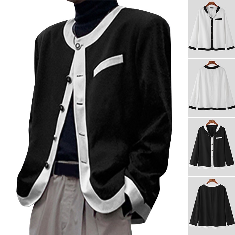 Áo khoác cardigan INCERUN dài tay phối màu tương phản thời trang cho nam
