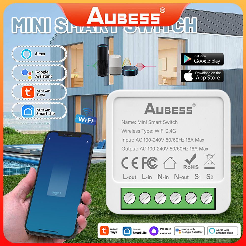 Aubess Mô-đun Công Tắc Thông Minh Mini Wifi 2 Chiều Tự Làm 16a Tuya AUBESSSTORE