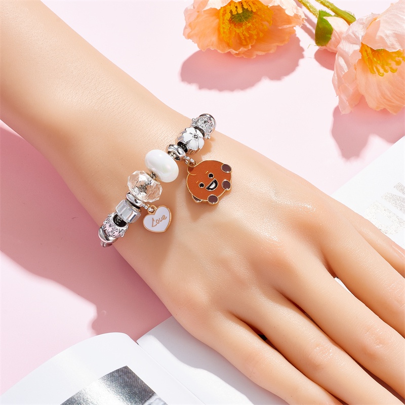 XiaoboACC Vòng Tay Hở Bằng Thép Không Gỉ Họa Tiết Hoạt Hình Thần Tượng Kpop DIY