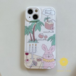 Case For iPhone 14 Pro Max [Coconut Tree Rabbit] Phone Case For iPhone 14 Pro Max Plus 13 12 Mini 11 X XS Max XR SE 8 7 Aesthetic Ins Newest Fashion Korean Style Retro Classic Cute Cartoon Couple Shockproof Protective TPU Cover Shell