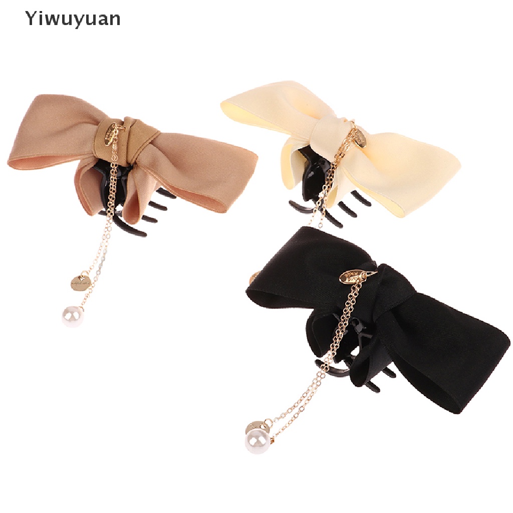 < Yiwuyuan > Kẹp Tóc Càng Cua Đính Hạt Ngọc Trai Và Kim Loại Chiffon Thanh Lịch Ngọt Ngào Trang Trí Tóc