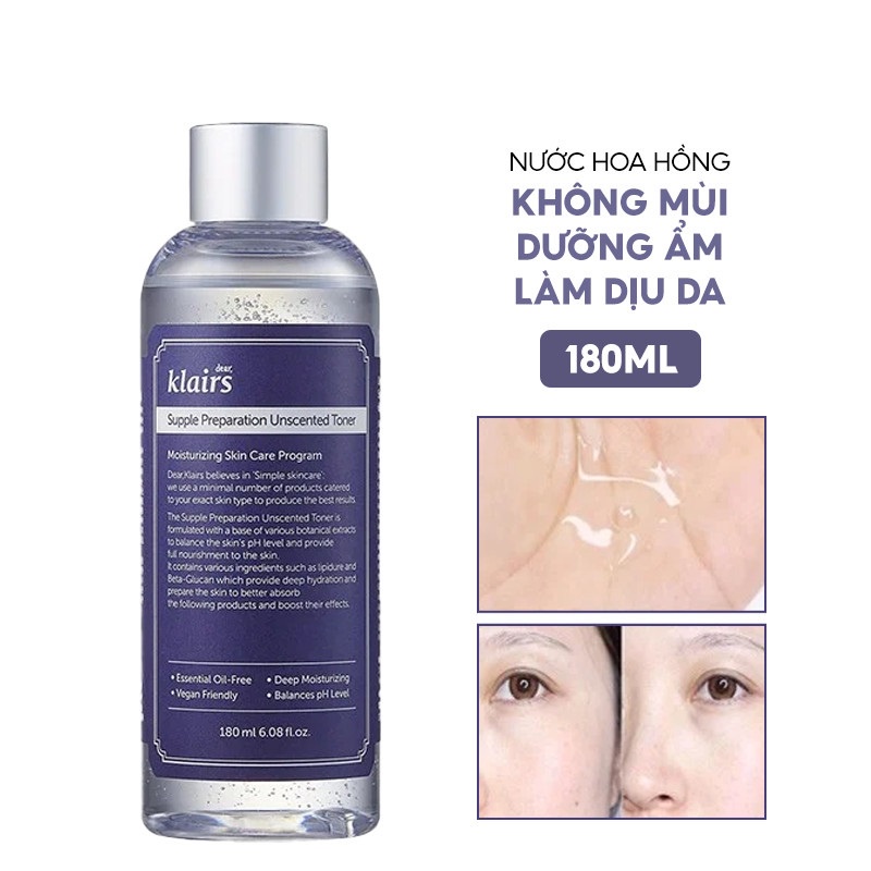 Nước Hoa Hồng Không Mùi Dear Klairs Supple Preparation Unscented Toner 180ml