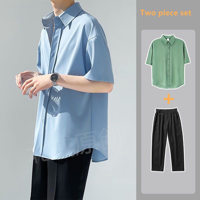 Set đồ 2 món MMIOT gồm áo sơ mi tay lửng và quần tây phong cách Hawaii cổ điển thời trang 2023 cho nam (Có bán lẻ)