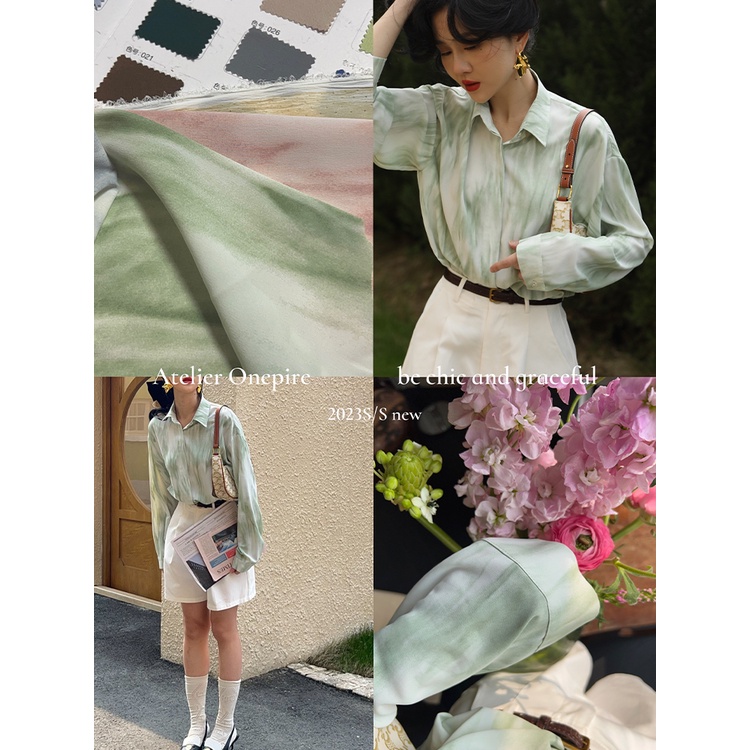 SUXI Áo Sơ Mi Tay Dài Nhuộm Màu Loang Dáng Rộng Thời Trang Cho Nữ