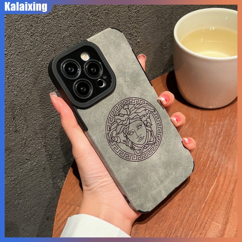 Ốp Điện Thoại Da Lộn Mềm Chống Rơi In Logo Versace Cho iPhone 13 14 Pro Max 12 11 Xs Max 7 8 Plus XR