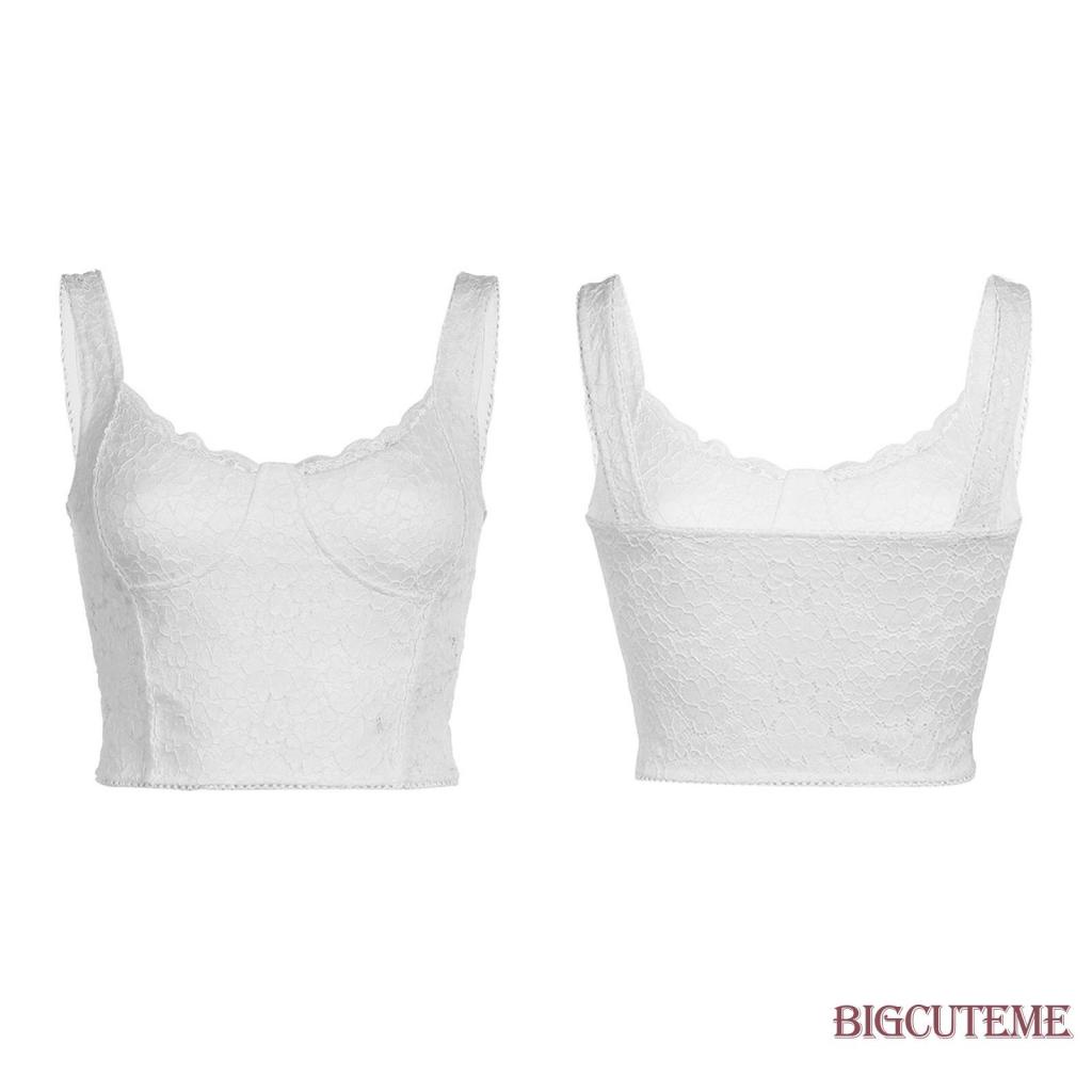 [] Áo Croptop Ren Không Tay Màu Trơn Mùa Hè Ôm Dáng Cho Nữ