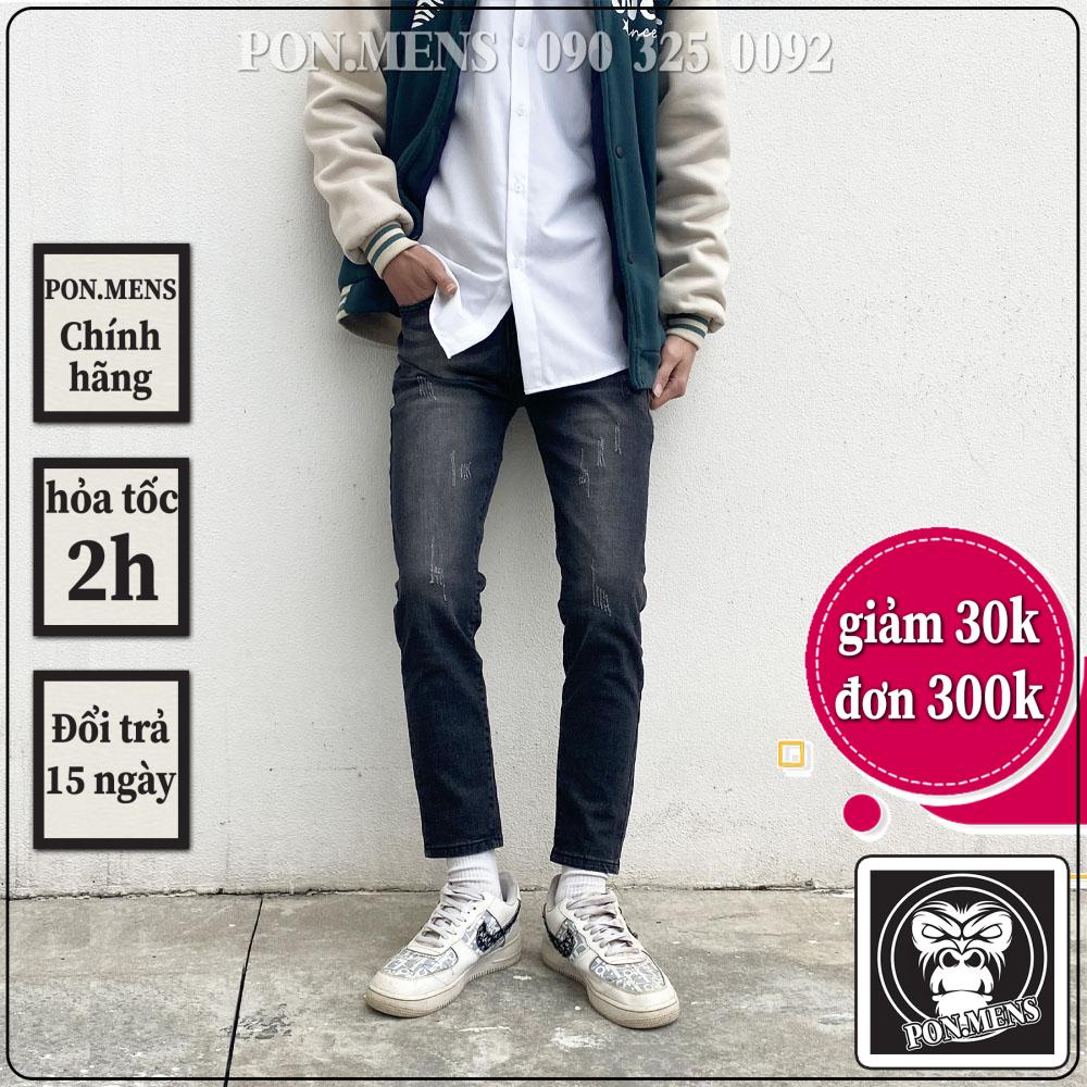 Quần jean xước rách mài màu đen xám co giãn tốt slimfit skinny VNXK Pon.mens hà nội hcm freeship