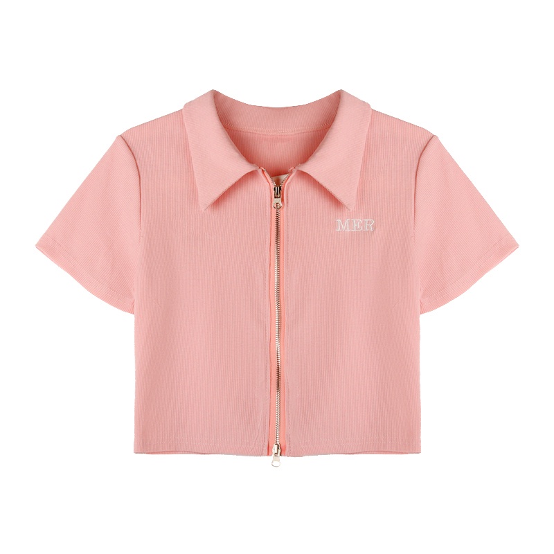 Áo Thun Xám Tay Ngắn Phối Khóa Kéo Đôi Thời Trang Mùa Hè Cho Nữ Gor22