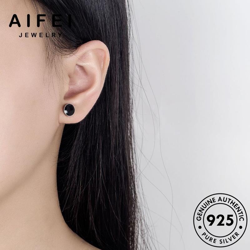 AIFEI JEWELRY trang tai hàn quốc tròn cá vành bản sức thời bạc kiện thật tính tròn Thời bông phụ xỏ khuyên 925 nguyên nữ tua E316