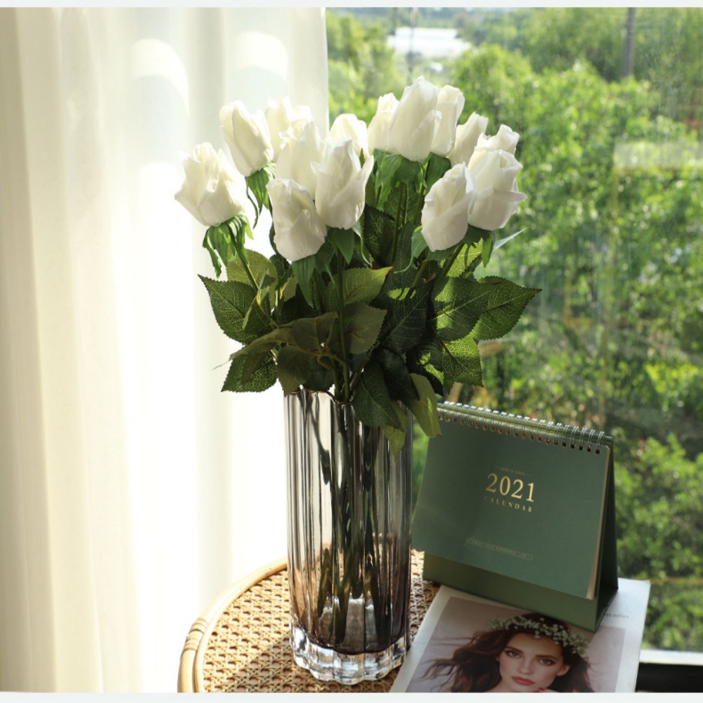 1 Nhánh Hoa Hồng Nhân Tạo Dưỡng Ẩm Mềm Mại Nhiều Màu Sắc Dùng Trang Trí Nhà Cửa / Tiệc Cưới