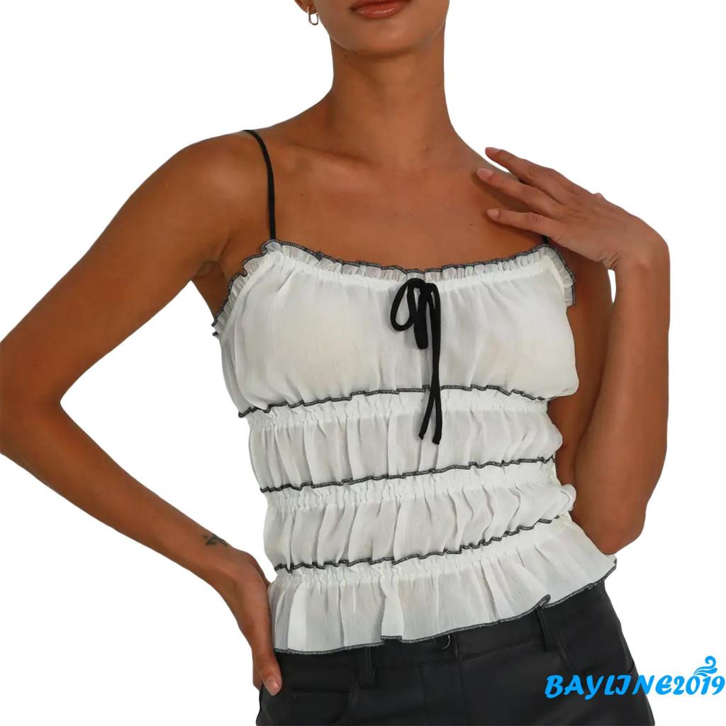 Áo Lửng Hai Dây Màu Sắc Tương Phản Thời Trang Mùa Hè Quyến Rũ Dành Cho Nữ