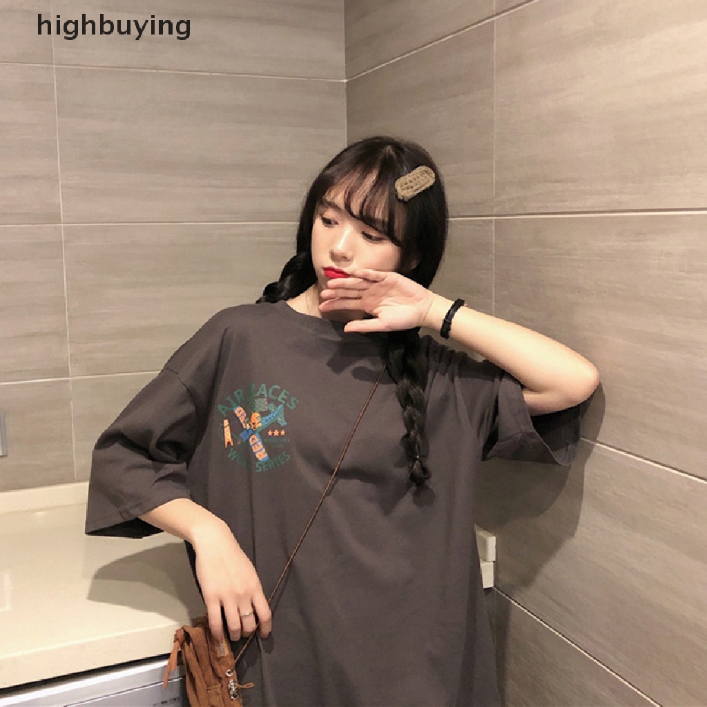 Áo Thun Tay Ngắn Cổ Tròn Dáng Rộng In Họa Tiết Phong Cách Retro Cho Nữ