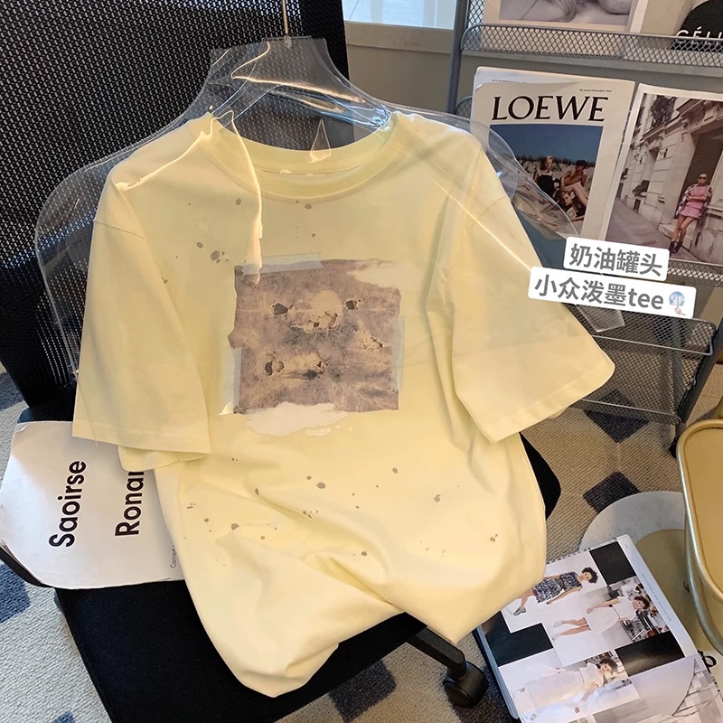 NRVP Áo Thun 100% Cotton Tay Ngắn Dáng Rộng In Họa Tiết Phong Cách Hàn Quốc Thời Trang Cho Nữ