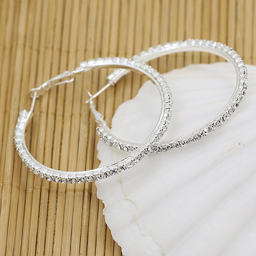 1 Đôi Khuyên Tai Vòng Tròn Lớn Đính Đá Thời Trang