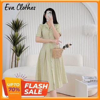 Váy sơ mi nữ dáng dài Evaclothes đầm suông nữ kẻ caro  sang chảnh hottrend xinh xắn