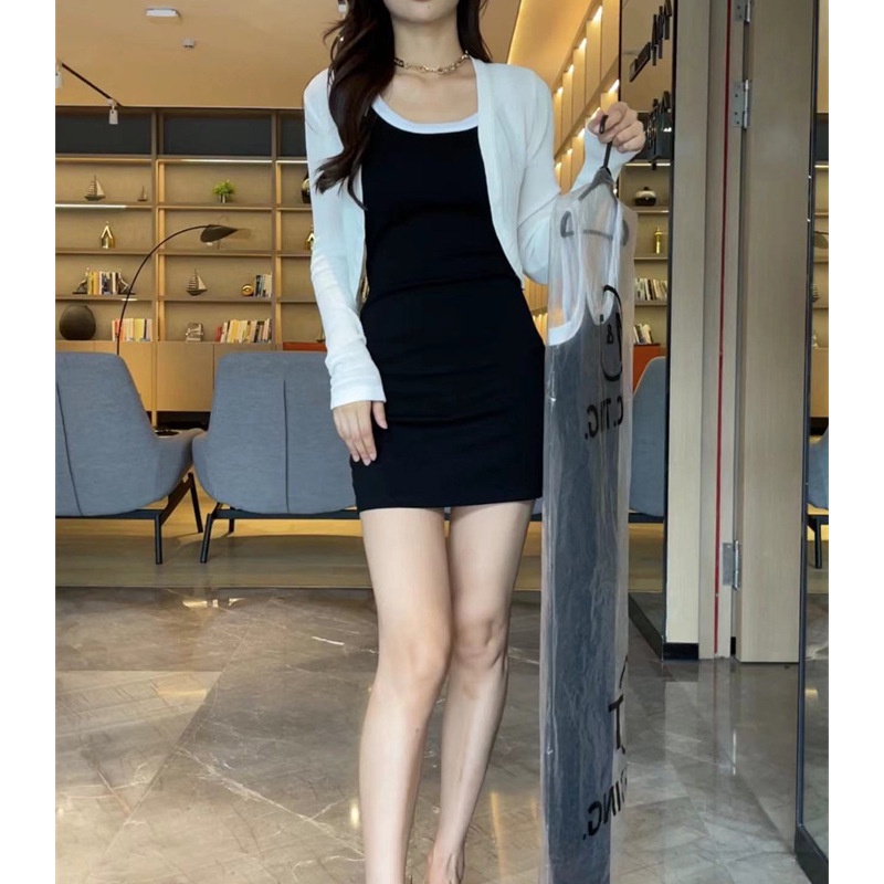 Sớm Mùa Xuân Phong Cách Hoàng Gia Chị Em Gái Mới Dòng Cold Salt Đầm Cardigan Hai Dây Nhẹ Nhàng BFZO