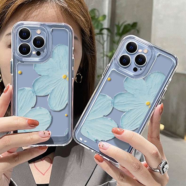 Ốp Điện Thoại DecoPhone TPU Acrylic Hình Hoa Màu Xanh Dương Trong Suốt Samsung Galaxy A73 A54 A53 A34 A33 A23 A14 A13 A04S 4G 5G