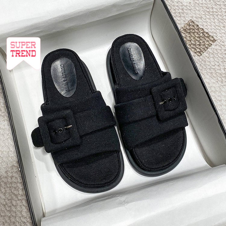 Dép Mũi Tròn Đế Dày Màu Trơn Thoải Mái Thời Trang Mùa Hè Phong Cách Hàn Quốc