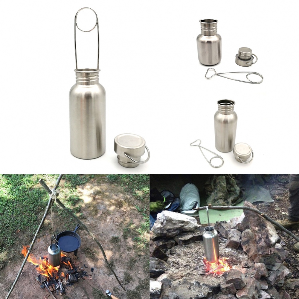 Bình Nước Bằng Thép Không Gỉ Có Móc Treo Tiện Dụng Cho Hoạt Động Ngoài Trời