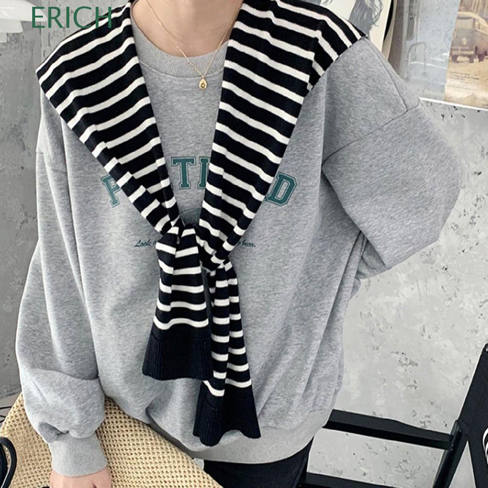 Khăn Choàng Cổ Giả Len Kẻ Sọc Đơn Giản Giữ Ấm Phong Cách Retro Cho Nam Nữ