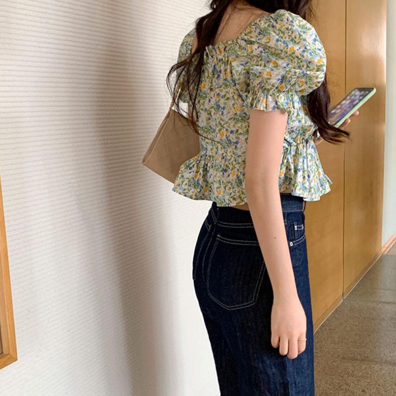 IELGY  Áo Ngắn In Hoa Nhỏ Thời Trang Trung Niên