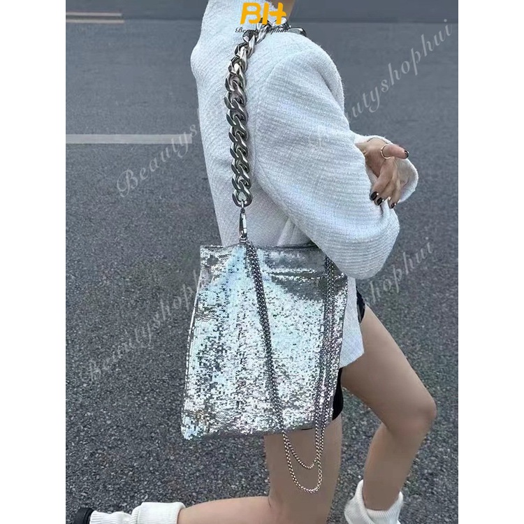 Túi Xách Đeo Vai Phối Dây Xích Đính Kim Sa Thời Trang Xuân Hè 2023 Mới Dành Cho Nữ