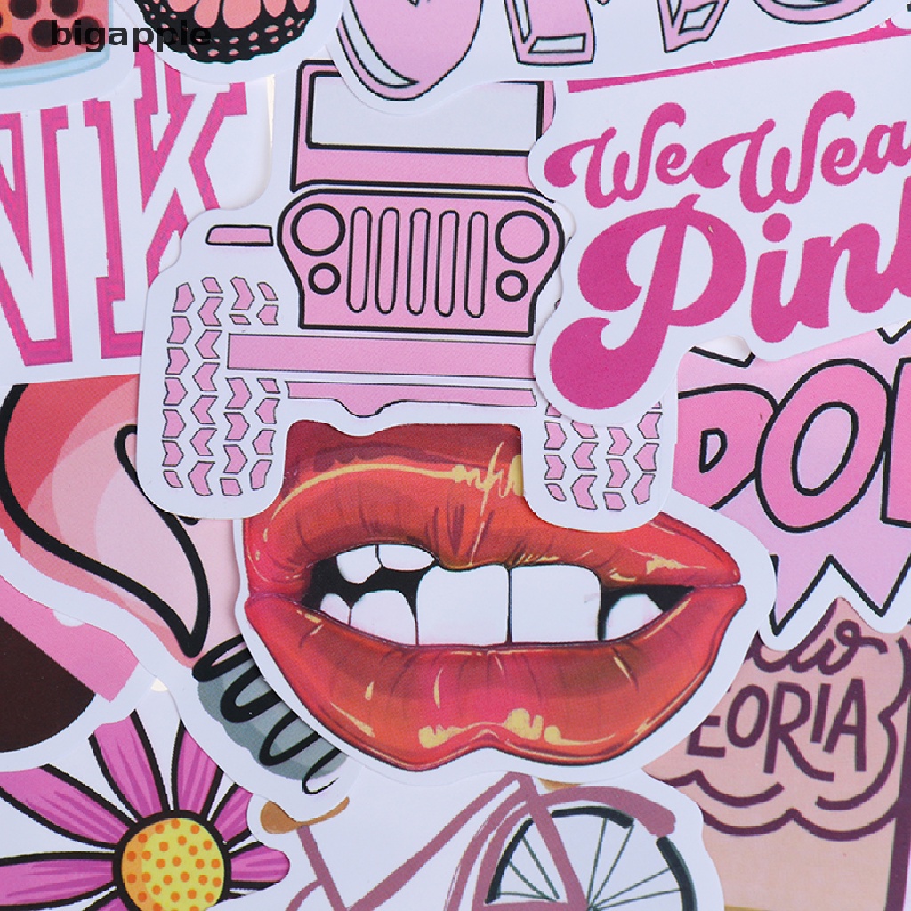 Bộ 50 Đề Can Họa Tiết Hoạt Hình Cô Gái Màu Hồng Dùng Để Trang Trí Vali / Laptop / Xe Đạp