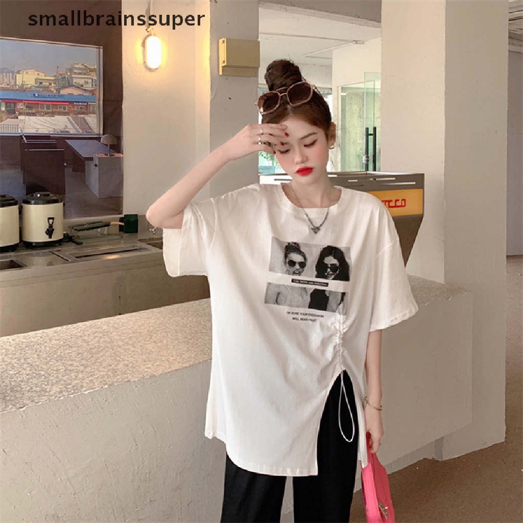 Áo Thun Ngắn Tay Cổ Tròn Dáng Rộng In Họa Tiết Kiểu Retro Mỹ Xinh Xắn Cho Nữ