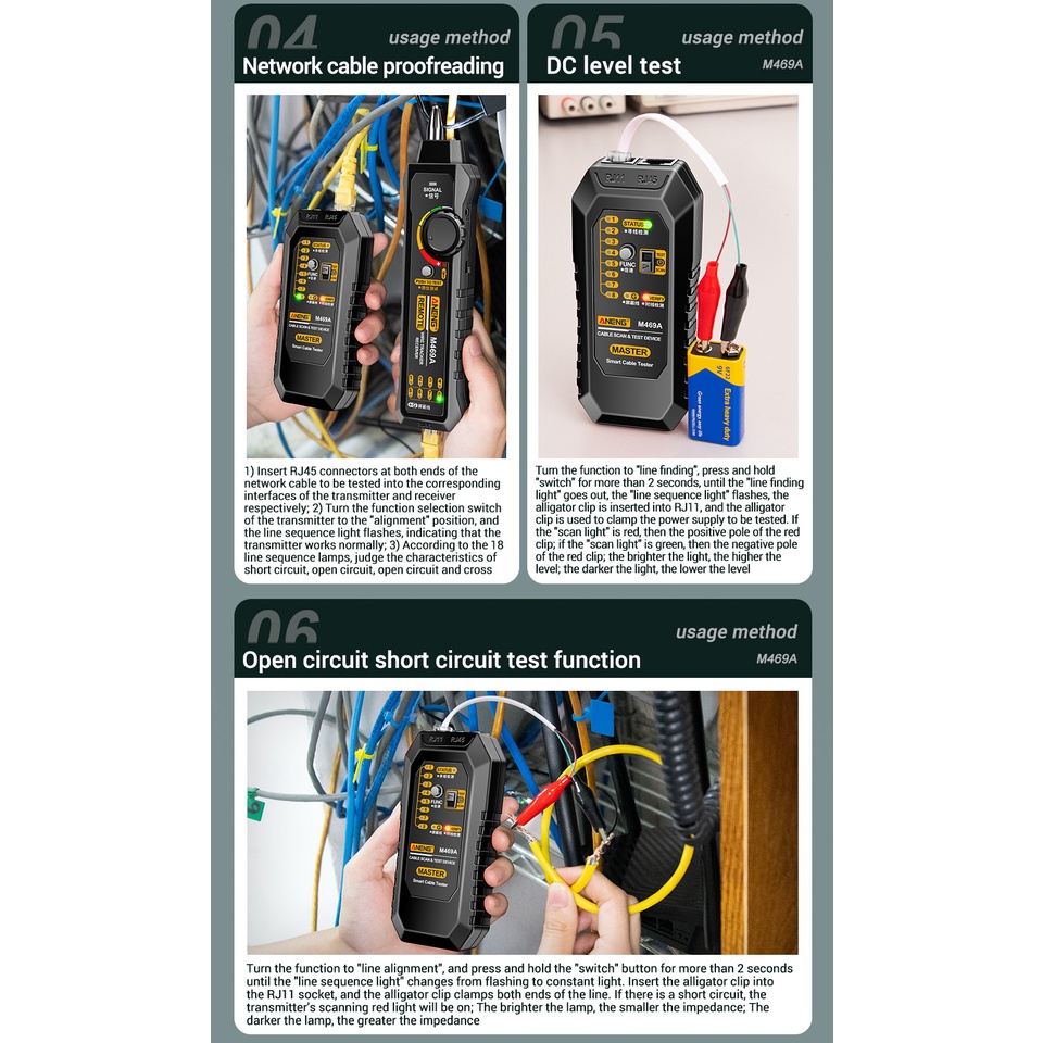 Thiết Bị Kiểm Tra Dây Cáp Mạng LAN Đa Năng RJ45 RJ11 Cat5 Cat6