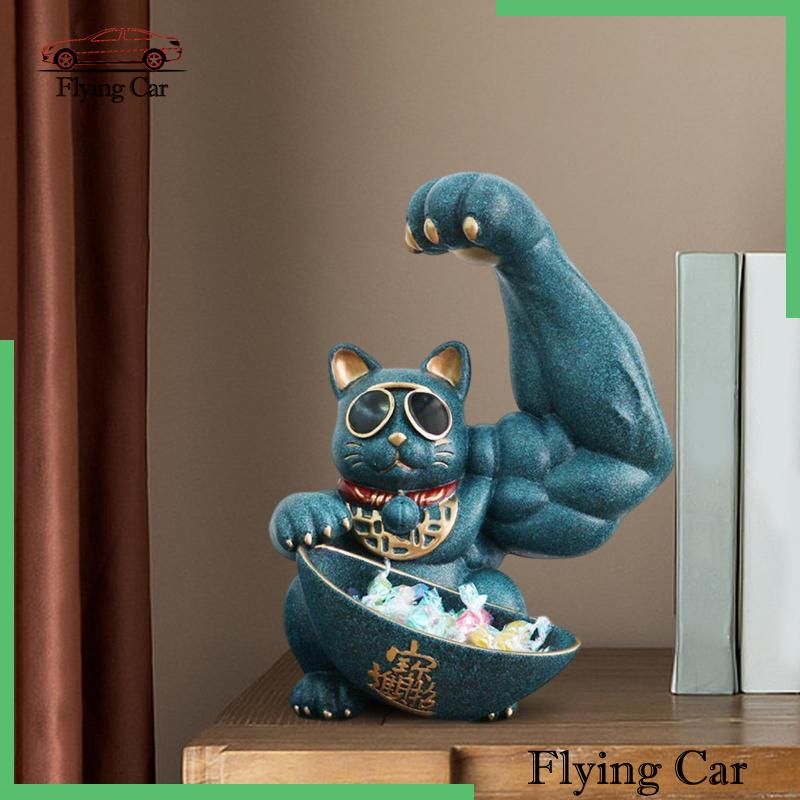 [Lzdjfmy2] Hộp Đựng Chìa Khóa Điêu Khắc Hình Mèo May Mắn Để Bàn Trang Trí