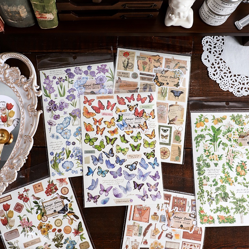 1 Tờ Sticker Dán Trang Trí Sổ Tay Hình Hoa Và Bướm Phong Cách Vintage