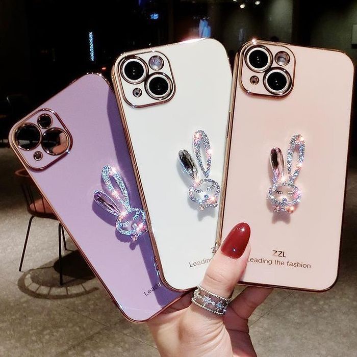 Ốp Điện Thoại Silicon Tráng Gương Hình Thỏ Đính Đá Cho IPhone 14proamx 13 Pro Max Ins 12 Pro Max 11 Pro Max Xsmax Xr X XS 8 7Plus