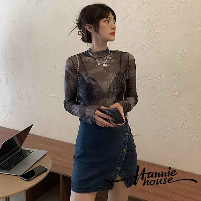 Áo Thun Tay Dài Cổ Tròn Phối Lưới Thời Trang Cho Nữ