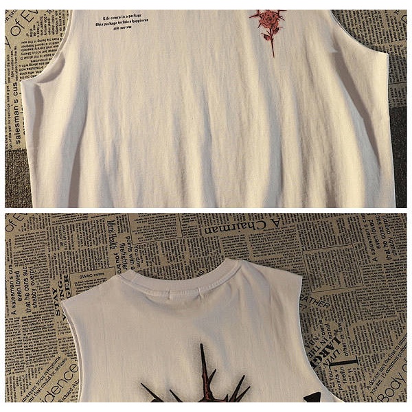 American Fashion Brand Retro Rose Cotton Vest Men's Loose Outer Wear Ins Street Style Sleeveless T-shirt Sports Top XCUU