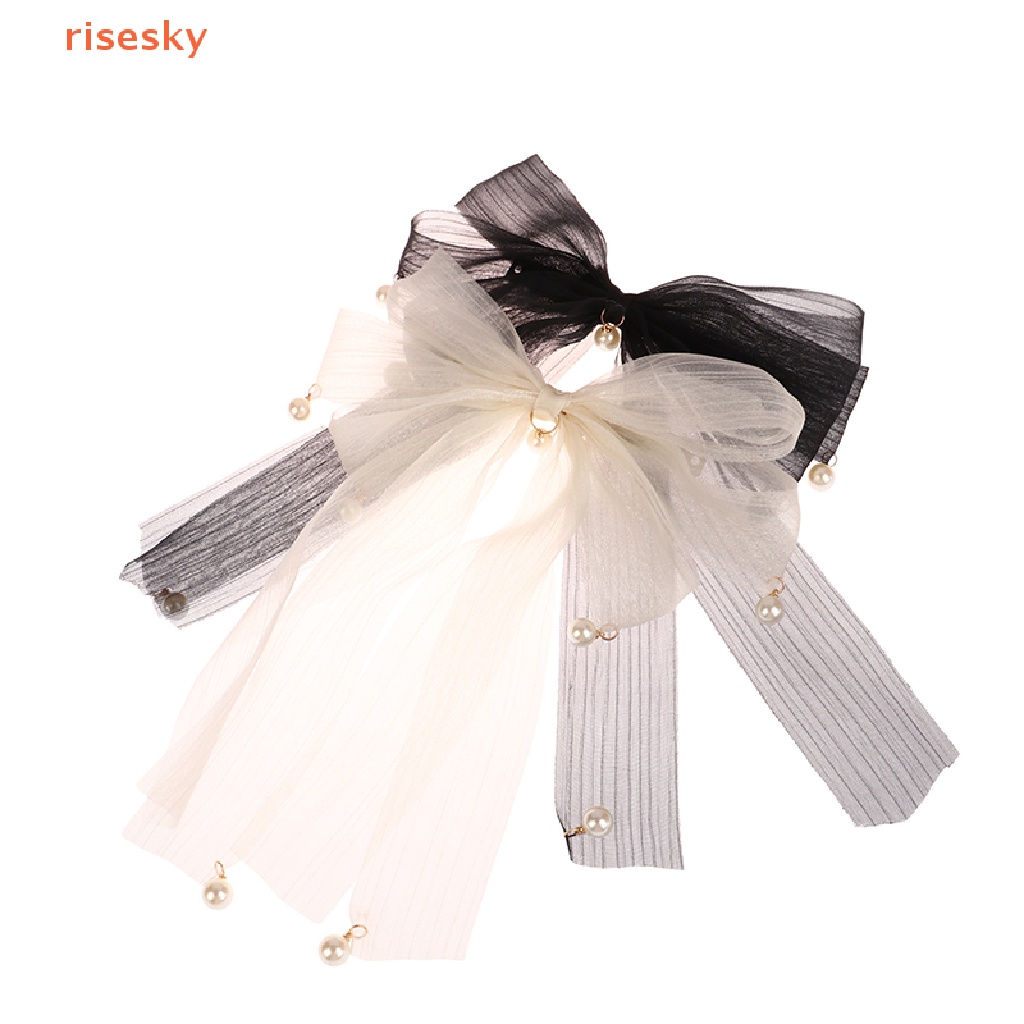 Kẹp Tóc Thắt Nơ Bằng Lưới Màu Trắng Đen Thời Trang Mùa Xuân Cho Nữ