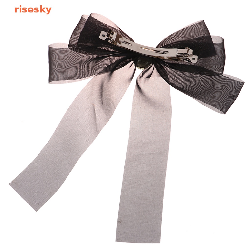 Kẹp Tóc Nơ Ruy Băng Màu Trơn Phong Cách Vintage Thanh Lịch Cho Nữ