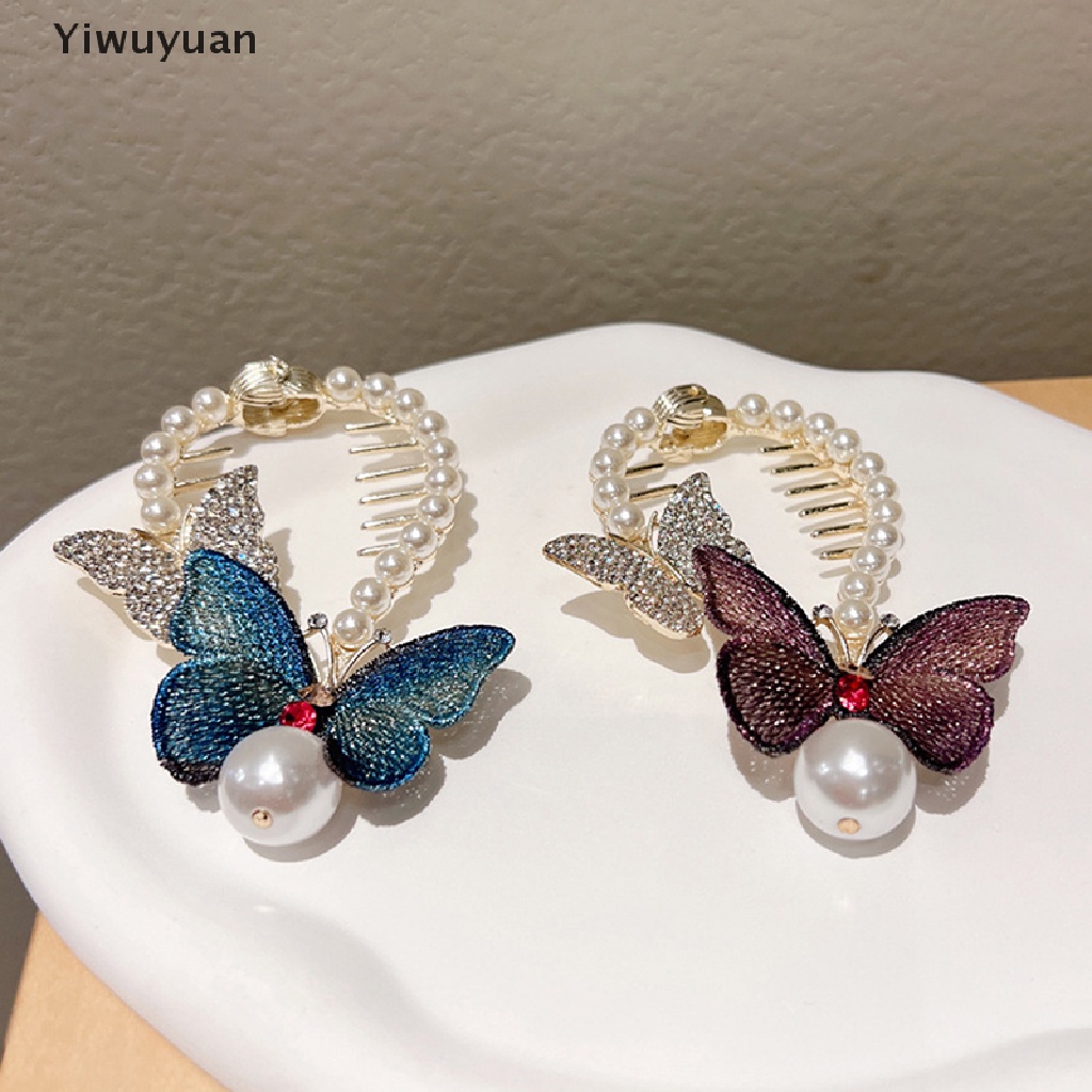 < Yiwuyuan > Kẹp Tóc Đuôi Ngựa Đính Ngọc Trai Thêu Hình Bướm Cá Tính Phong Cách Mới Mùa Thu 2022
