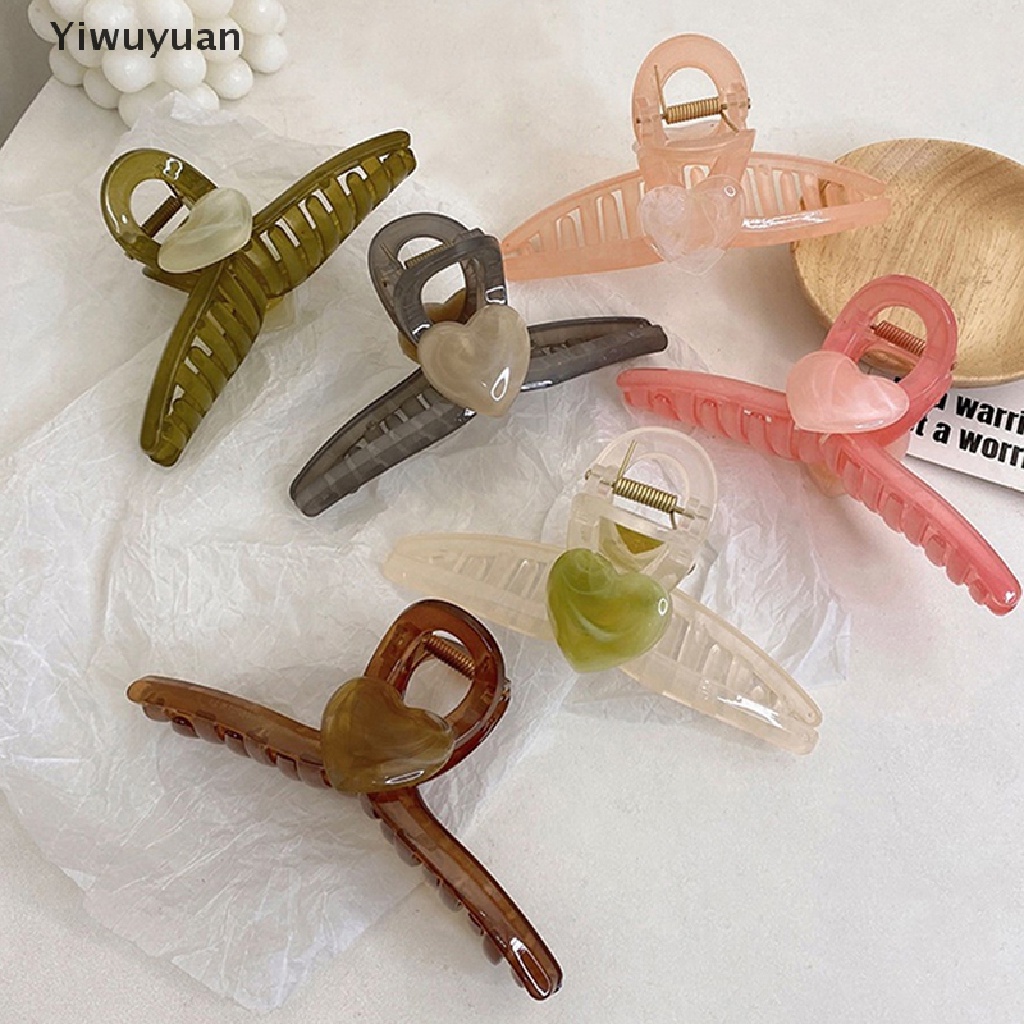 < Yiwuyuan > Kẹp Tóc Càng Cua Hình Trái Tim Cỡ Lớn Phong Cách Hàn Quốc Ngọt Ngào Cho Nữ