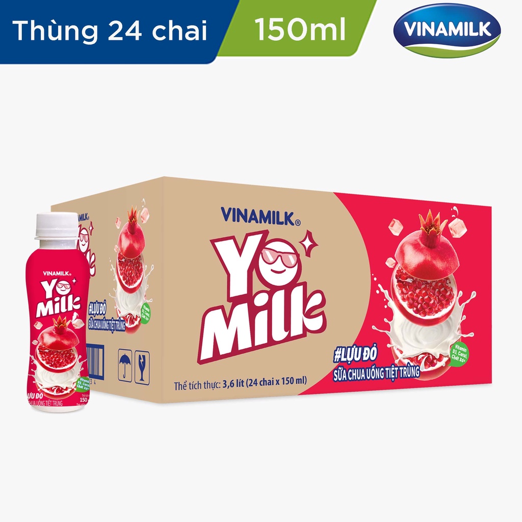 2 Thùng Sữa chua uống Yomilk Lựu Đỏ 150ml - 24 chai/Thùng Yogurt