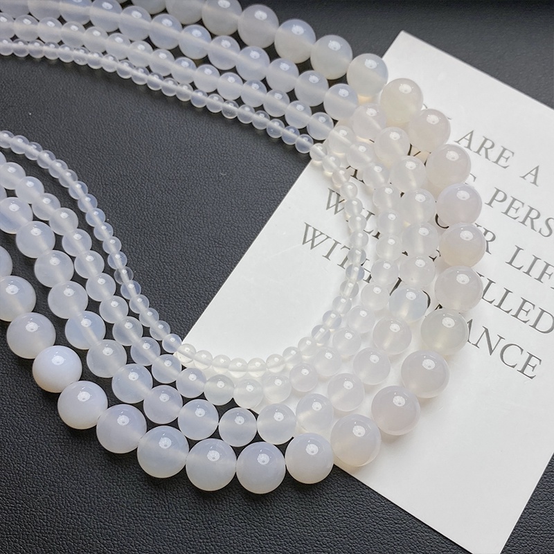 Bộ 10 Hạt Đá Mã Não Trắng Tự Nhiên Dùng Làm Trang Sức Thủ Công