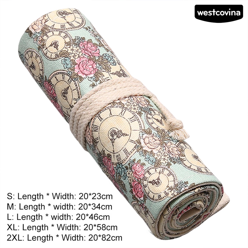 [COD]♪Túi Đựng Bút Dạng Cuộn 12 / 24 / 36 / 48 / 72 Lỗ Bằng Vải Canvas In Họa Tiết Hoa Hồng Sức Chứa Lớn