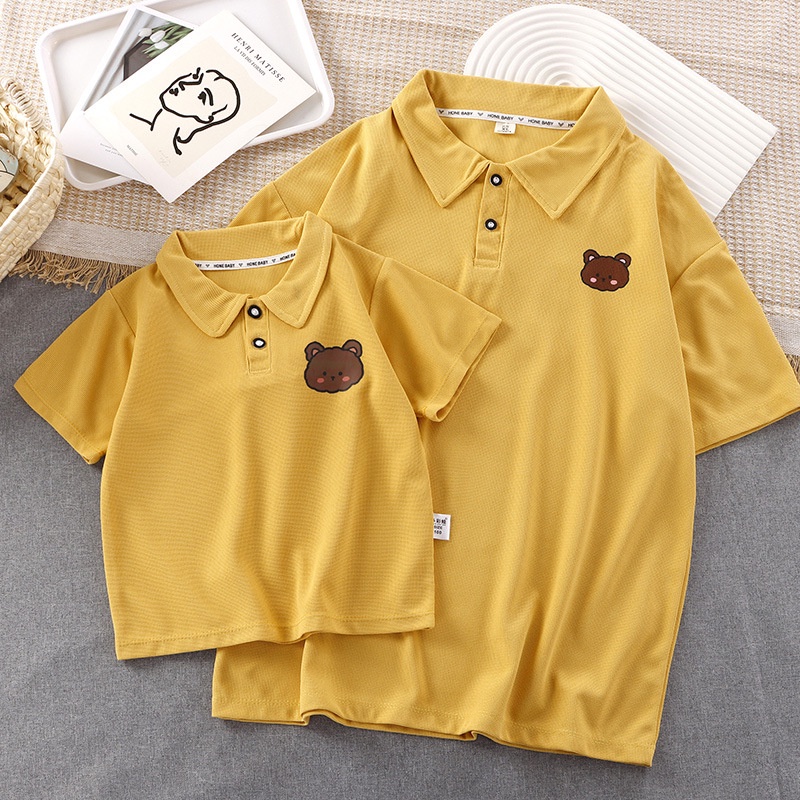80-2xl Áo Sơ Mi POLO Gấu Cha Mẹ-Con Áo Sơ Mi POLO Mùa Hè Áo Thun Tay Ngắn Bé Trai Bé Gái Màu Trơn Phong Cách Phương Tây Thể Thao Thông Thường
