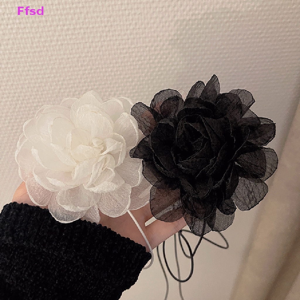 {Ffsd} Vòng cổ Hình Hoa Trà Đen Trắng Lãng Mạn Cổ Điển Thời Trang Nữ Bán Chạy