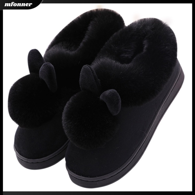 Dép Bông Đi Trong Nhà Đế Dày Chống Trượt Hình Tai Thỏ Giữ Ấm Cho Nữ