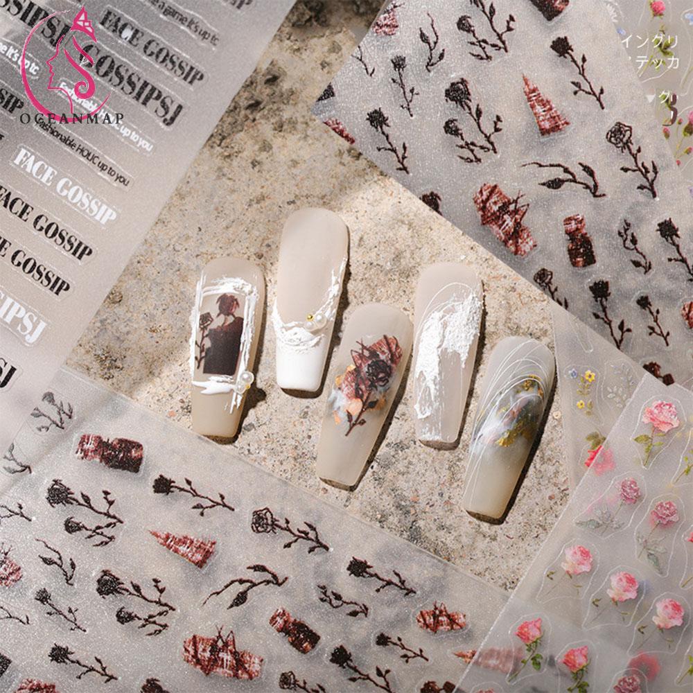 [Hàng mới về] Nhãn dán trang trí móng tay nghệ thuật thời trang họa tiết hoa hồng / chữ tiếng anh / hoa cúc kháng nước