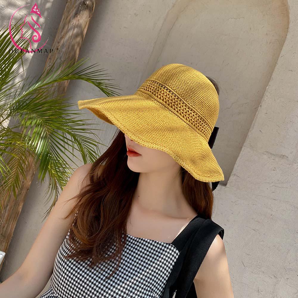 Mũ Cói Rộng Vành Hở Chóp Đính Nơ Thời Trang Mùa Hè Nhiều Màu Tùy Chọn Cho Nữ