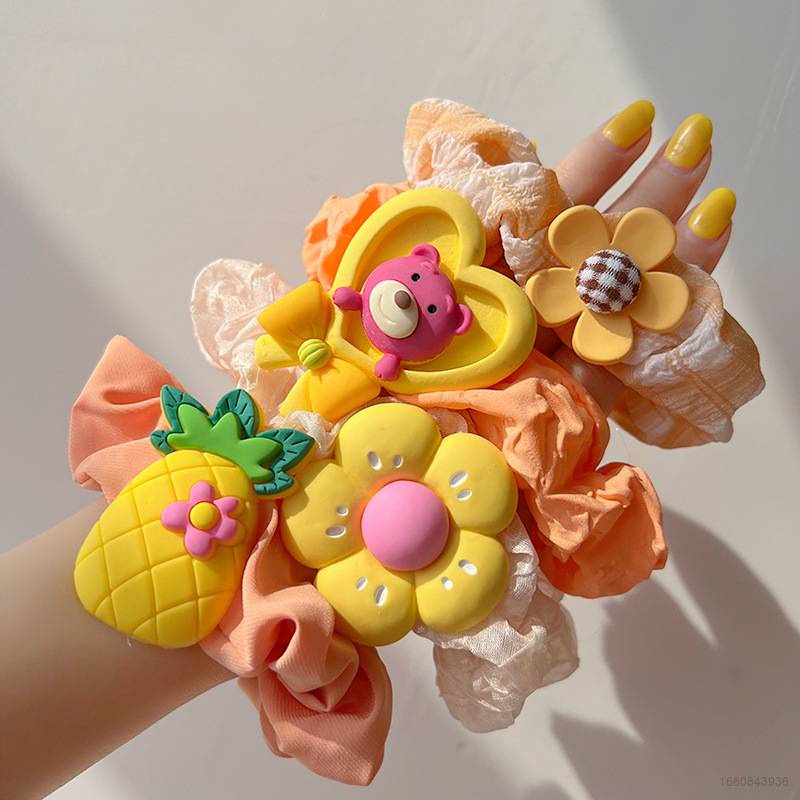 Lotso Dây Cột Tóc Hình Trái Cây / Gấu / Dứa Hoạt Hình Dễ Thương Cho Bé Gái