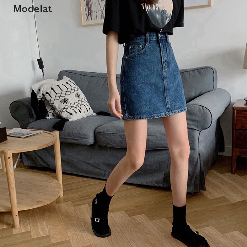 Mfc Chân Váy Denim Dáng Chữ A Màu Trơn Phối Khóa Kéo Phong Cách Hong Kong Thời Trang Mùa Hè Cho Nữ